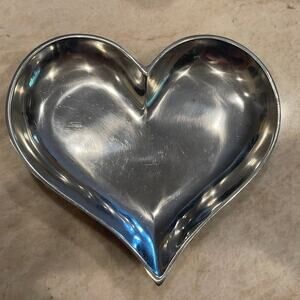 Silver aluminum Heart shaped metal tray LOVE dish 9-1/4”